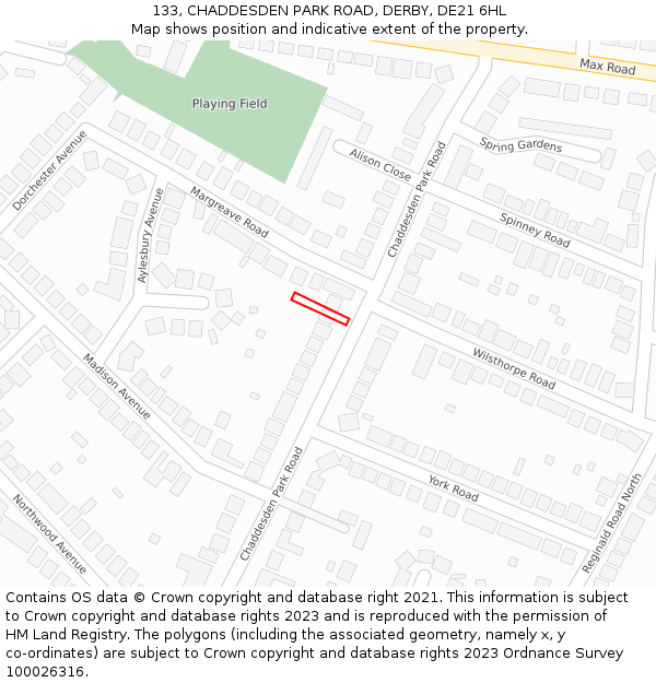 133, CHADDESDEN PARK ROAD, DERBY, DE21 6HL: Location map and indicative extent of plot