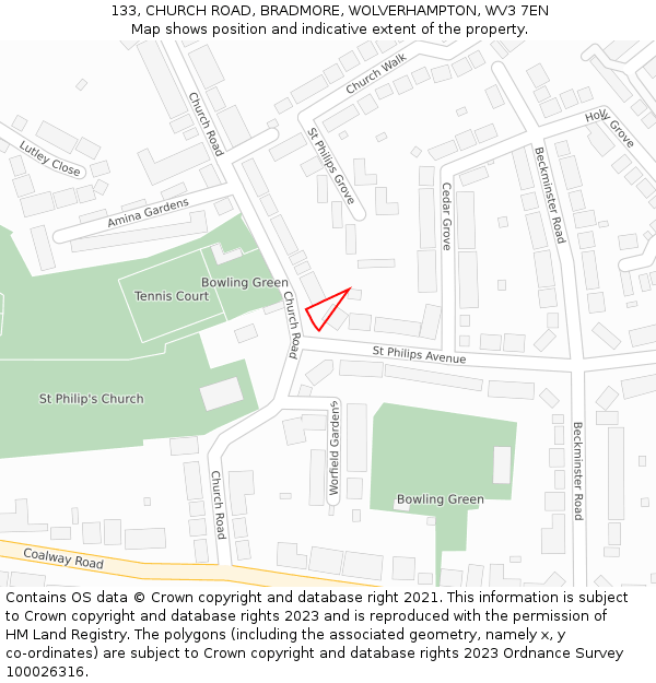 133, CHURCH ROAD, BRADMORE, WOLVERHAMPTON, WV3 7EN: Location map and indicative extent of plot