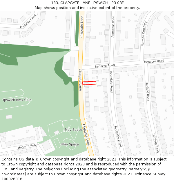 133, CLAPGATE LANE, IPSWICH, IP3 0RF: Location map and indicative extent of plot