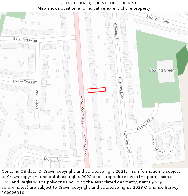 133, COURT ROAD, ORPINGTON, BR6 0PU: Location map and indicative extent of plot