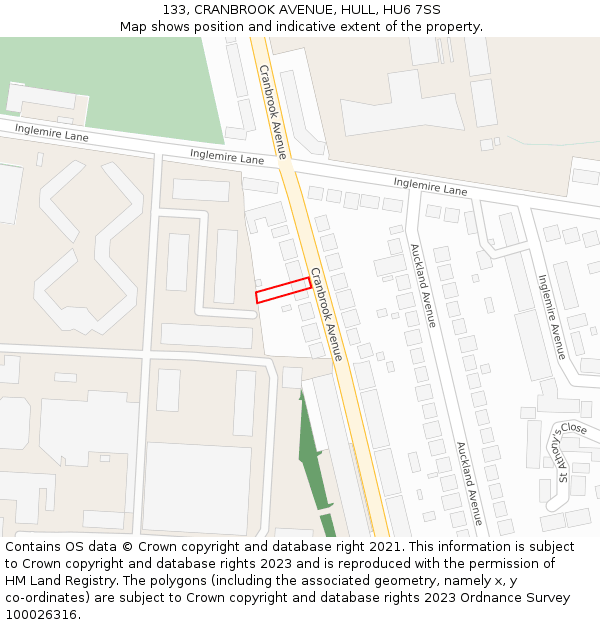133, CRANBROOK AVENUE, HULL, HU6 7SS: Location map and indicative extent of plot