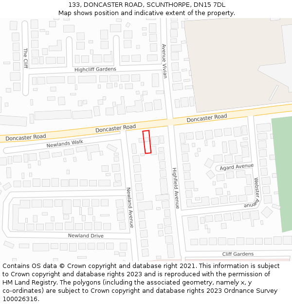 133, DONCASTER ROAD, SCUNTHORPE, DN15 7DL: Location map and indicative extent of plot