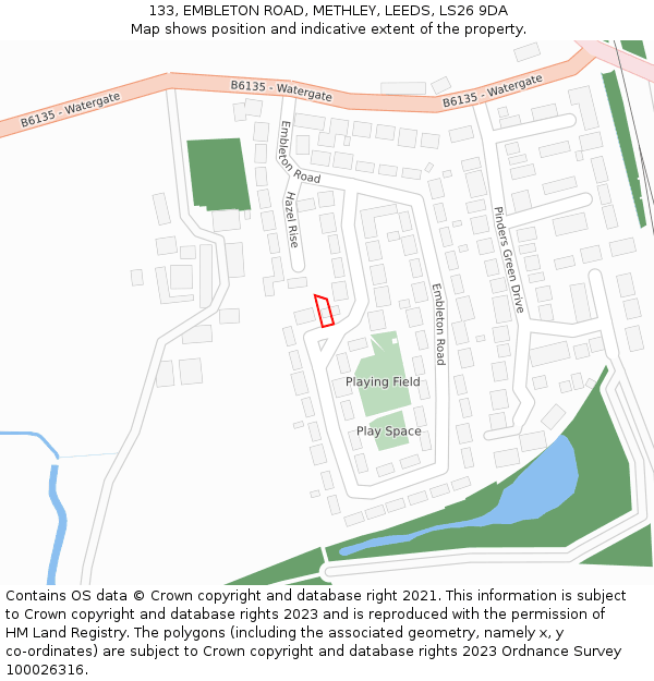 133, EMBLETON ROAD, METHLEY, LEEDS, LS26 9DA: Location map and indicative extent of plot