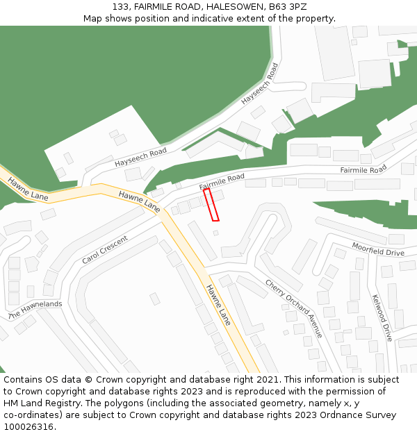 133, FAIRMILE ROAD, HALESOWEN, B63 3PZ: Location map and indicative extent of plot