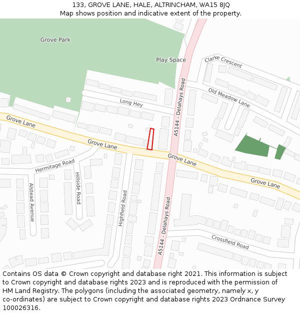133, GROVE LANE, HALE, ALTRINCHAM, WA15 8JQ: Location map and indicative extent of plot