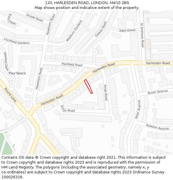 133, HARLESDEN ROAD, LONDON, NW10 2BS: Location map and indicative extent of plot