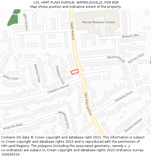 133, HART PLAIN AVENUE, WATERLOOVILLE, PO8 8QR: Location map and indicative extent of plot