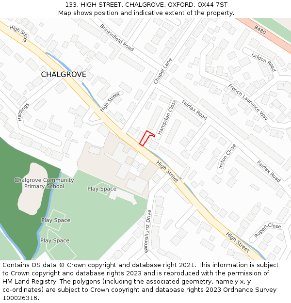 133, HIGH STREET, CHALGROVE, OXFORD, OX44 7ST: Location map and indicative extent of plot