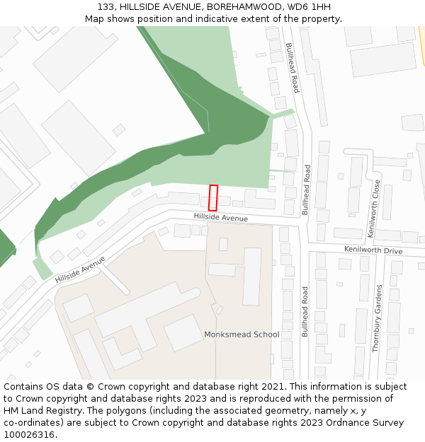 133, HILLSIDE AVENUE, BOREHAMWOOD, WD6 1HH: Location map and indicative extent of plot