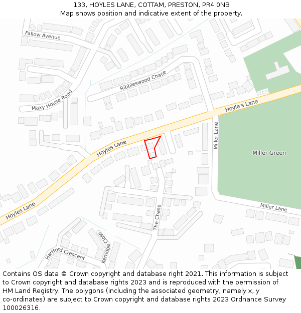 133, HOYLES LANE, COTTAM, PRESTON, PR4 0NB: Location map and indicative extent of plot
