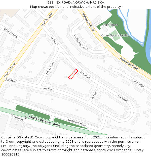 133, JEX ROAD, NORWICH, NR5 8XH: Location map and indicative extent of plot