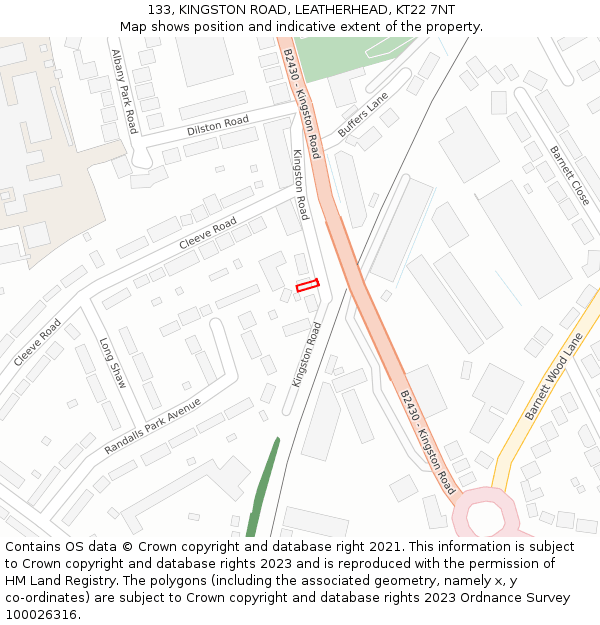 133, KINGSTON ROAD, LEATHERHEAD, KT22 7NT: Location map and indicative extent of plot