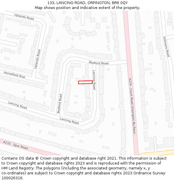 133, LANCING ROAD, ORPINGTON, BR6 0QY: Location map and indicative extent of plot
