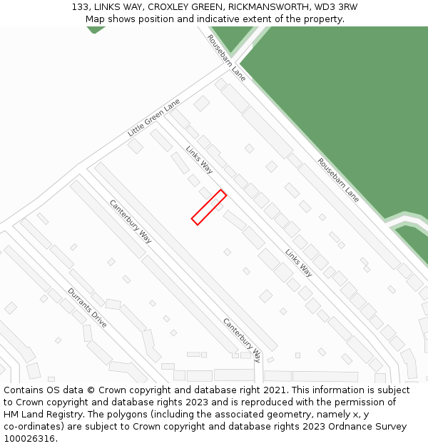 133, LINKS WAY, CROXLEY GREEN, RICKMANSWORTH, WD3 3RW: Location map and indicative extent of plot