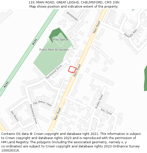 133, MAIN ROAD, GREAT LEIGHS, CHELMSFORD, CM3 1NN: Location map and indicative extent of plot