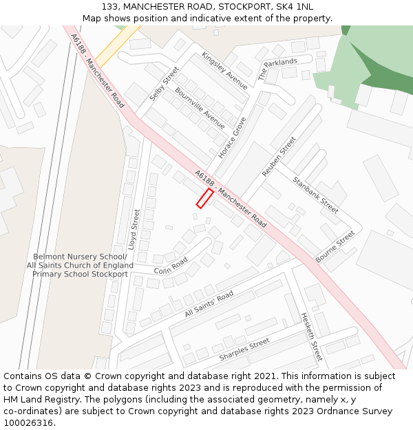 133, MANCHESTER ROAD, STOCKPORT, SK4 1NL: Location map and indicative extent of plot