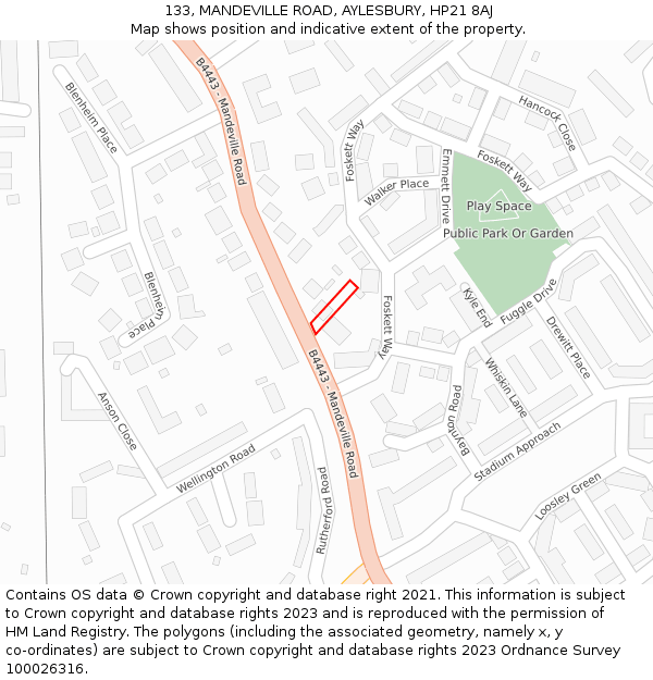 133, MANDEVILLE ROAD, AYLESBURY, HP21 8AJ: Location map and indicative extent of plot