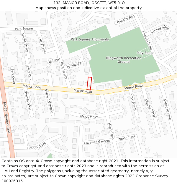 133, MANOR ROAD, OSSETT, WF5 0LQ: Location map and indicative extent of plot