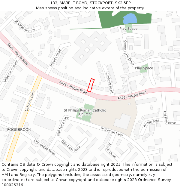 133, MARPLE ROAD, STOCKPORT, SK2 5EP: Location map and indicative extent of plot