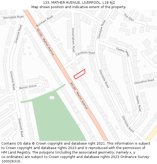 133, MATHER AVENUE, LIVERPOOL, L18 6JZ: Location map and indicative extent of plot