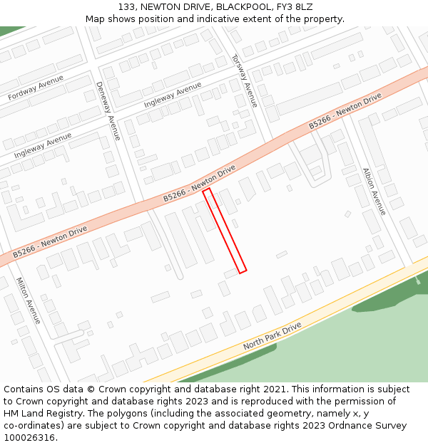 133, NEWTON DRIVE, BLACKPOOL, FY3 8LZ: Location map and indicative extent of plot