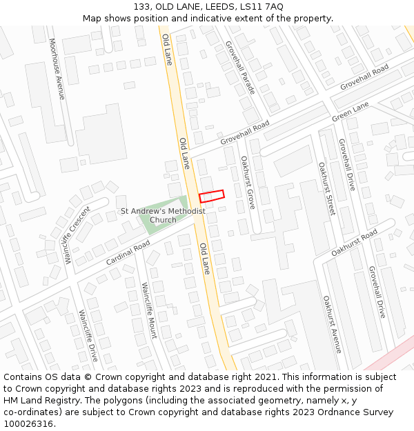 133, OLD LANE, LEEDS, LS11 7AQ: Location map and indicative extent of plot