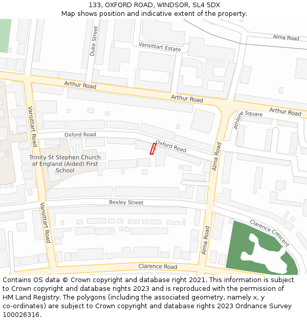 133, OXFORD ROAD, WINDSOR, SL4 5DX: Location map and indicative extent of plot