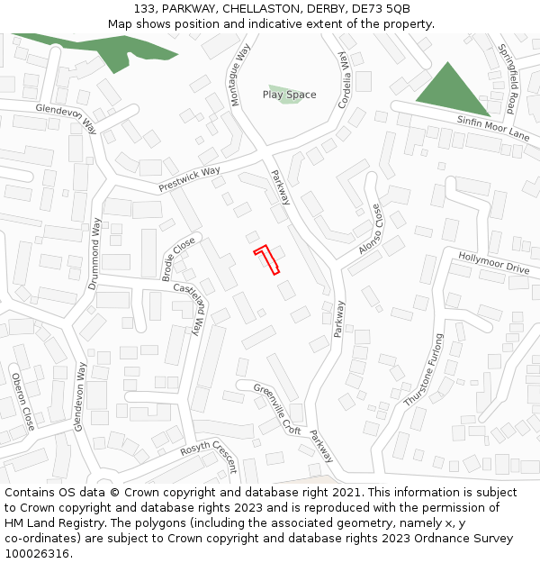 133, PARKWAY, CHELLASTON, DERBY, DE73 5QB: Location map and indicative extent of plot