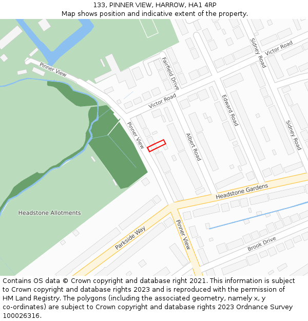 133, PINNER VIEW, HARROW, HA1 4RP: Location map and indicative extent of plot