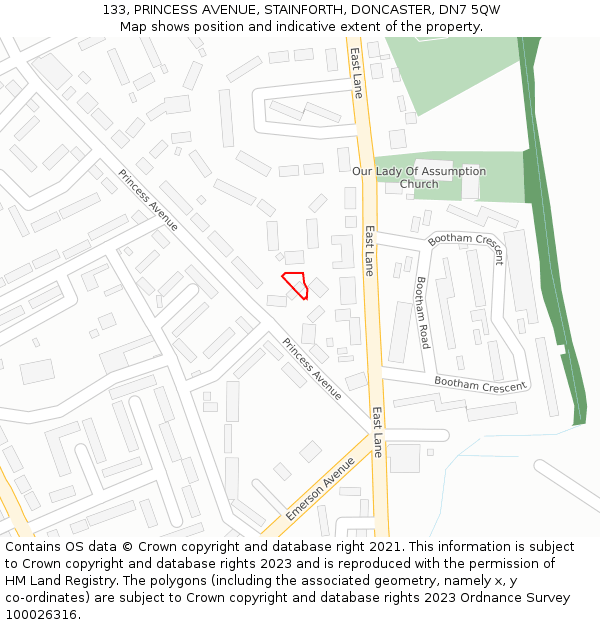 133, PRINCESS AVENUE, STAINFORTH, DONCASTER, DN7 5QW: Location map and indicative extent of plot