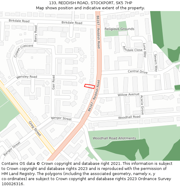 133, REDDISH ROAD, STOCKPORT, SK5 7HP: Location map and indicative extent of plot