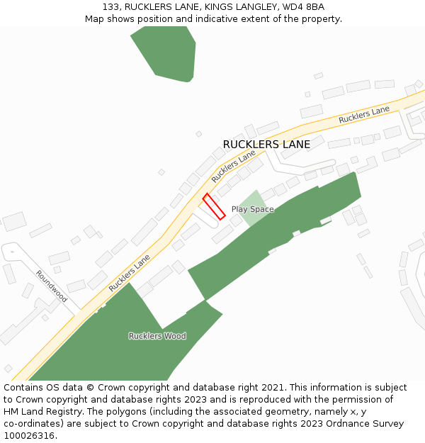 133, RUCKLERS LANE, KINGS LANGLEY, WD4 8BA: Location map and indicative extent of plot