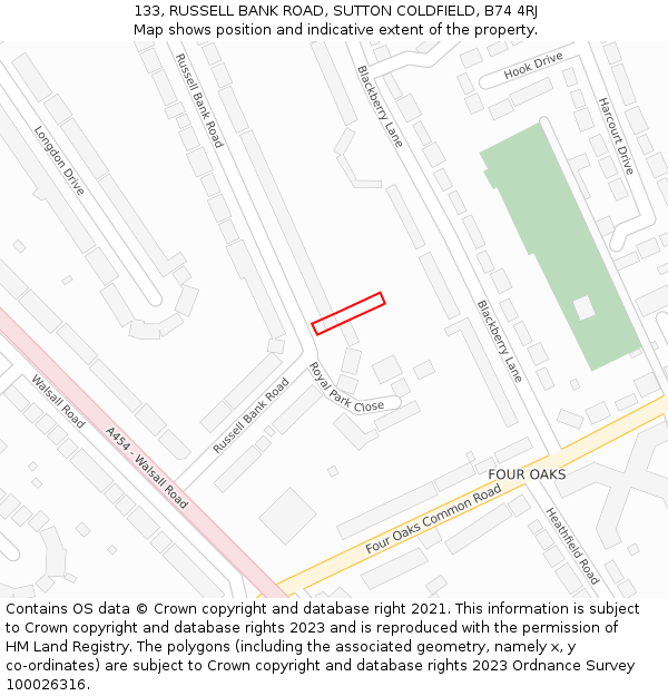 133, RUSSELL BANK ROAD, SUTTON COLDFIELD, B74 4RJ: Location map and indicative extent of plot