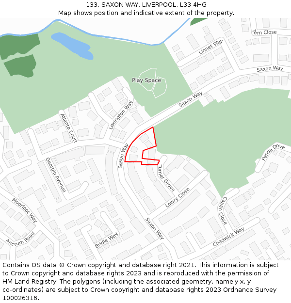 133, SAXON WAY, LIVERPOOL, L33 4HG: Location map and indicative extent of plot