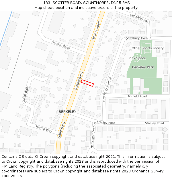 133, SCOTTER ROAD, SCUNTHORPE, DN15 8AS: Location map and indicative extent of plot