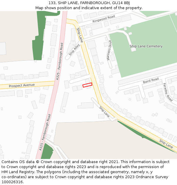 133, SHIP LANE, FARNBOROUGH, GU14 8BJ: Location map and indicative extent of plot