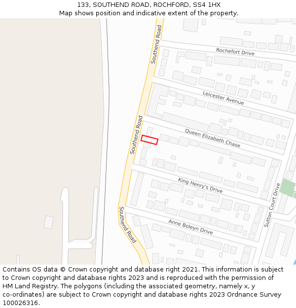 133, SOUTHEND ROAD, ROCHFORD, SS4 1HX: Location map and indicative extent of plot