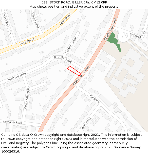 133, STOCK ROAD, BILLERICAY, CM12 0RP: Location map and indicative extent of plot