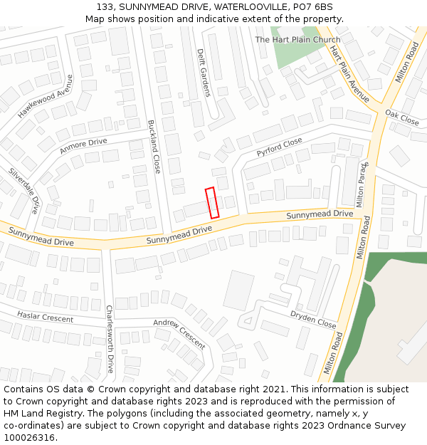 133, SUNNYMEAD DRIVE, WATERLOOVILLE, PO7 6BS: Location map and indicative extent of plot