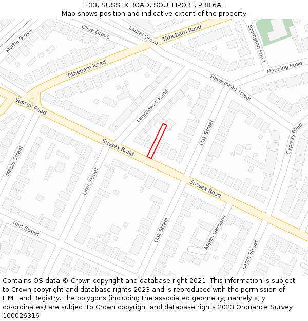 133, SUSSEX ROAD, SOUTHPORT, PR8 6AF: Location map and indicative extent of plot