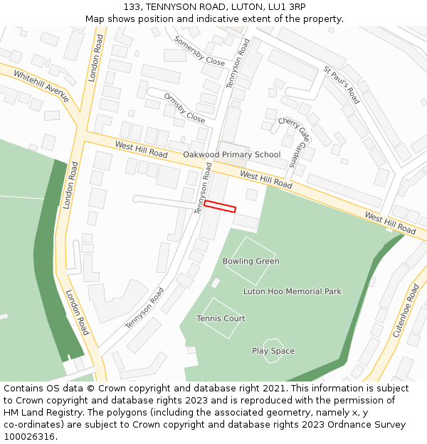 133, TENNYSON ROAD, LUTON, LU1 3RP: Location map and indicative extent of plot