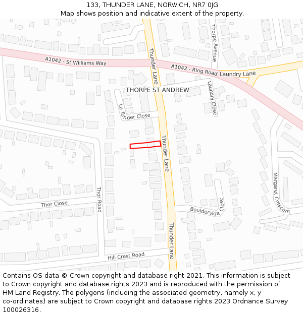 133, THUNDER LANE, NORWICH, NR7 0JG: Location map and indicative extent of plot