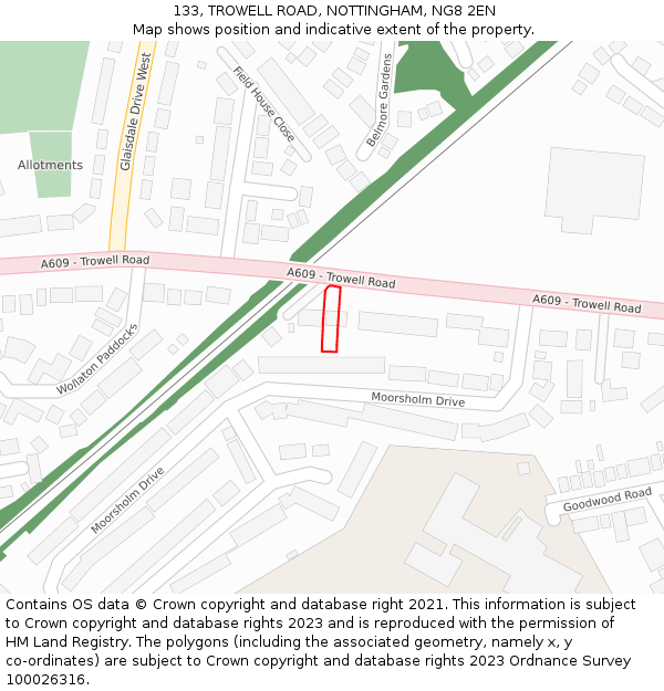 133, TROWELL ROAD, NOTTINGHAM, NG8 2EN: Location map and indicative extent of plot