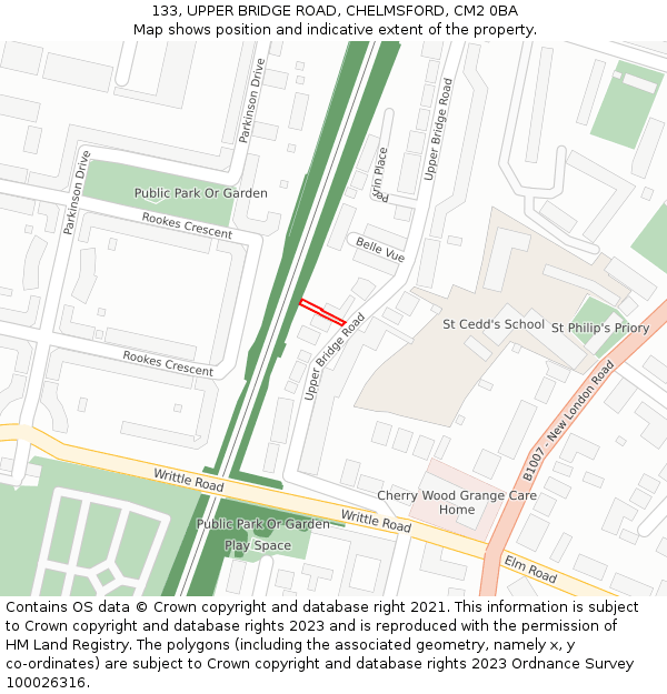 133, UPPER BRIDGE ROAD, CHELMSFORD, CM2 0BA: Location map and indicative extent of plot
