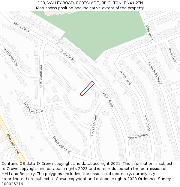 133, VALLEY ROAD, PORTSLADE, BRIGHTON, BN41 2TN: Location map and indicative extent of plot