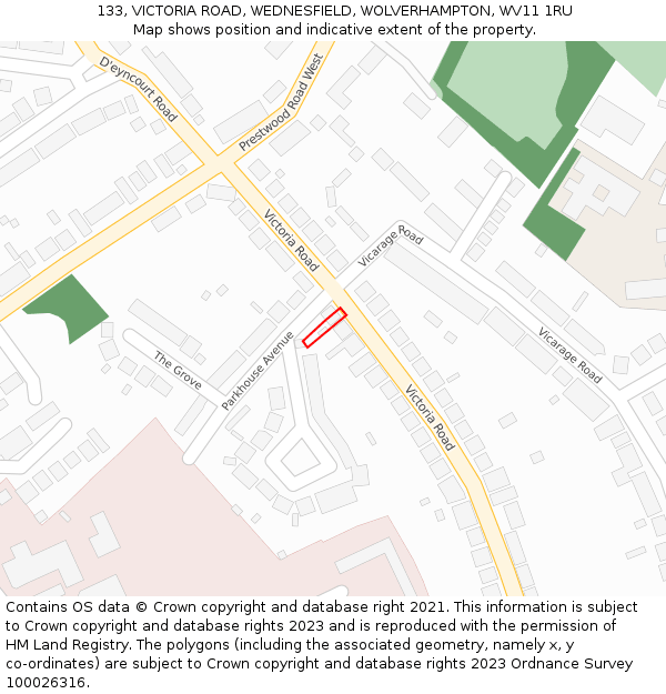 133, VICTORIA ROAD, WEDNESFIELD, WOLVERHAMPTON, WV11 1RU: Location map and indicative extent of plot