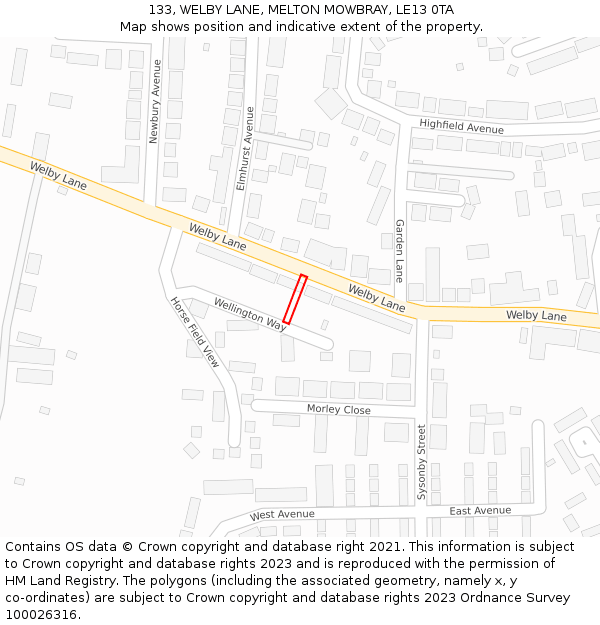 133, WELBY LANE, MELTON MOWBRAY, LE13 0TA: Location map and indicative extent of plot