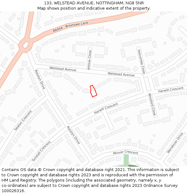 133, WELSTEAD AVENUE, NOTTINGHAM, NG8 5NR: Location map and indicative extent of plot