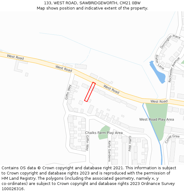 133, WEST ROAD, SAWBRIDGEWORTH, CM21 0BW: Location map and indicative extent of plot