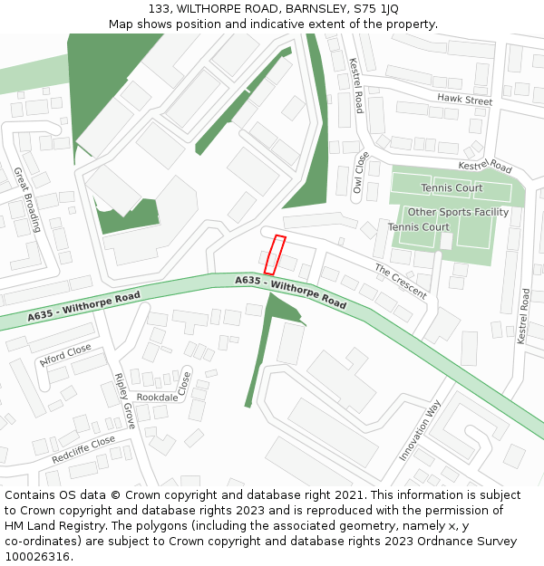 133, WILTHORPE ROAD, BARNSLEY, S75 1JQ: Location map and indicative extent of plot